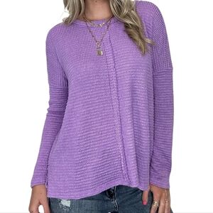 New Zenana Purple Waffle Knit Top Size S M L XL Relaxed Fit